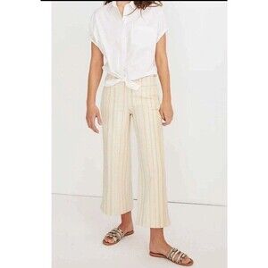 Madewell Emmett Cream Wide-Leg Crop Pants Rainbow Stripe Size 26 Cotton Stretch